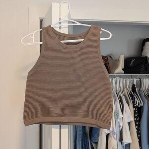 Brown Ribbed Sleeveless Top